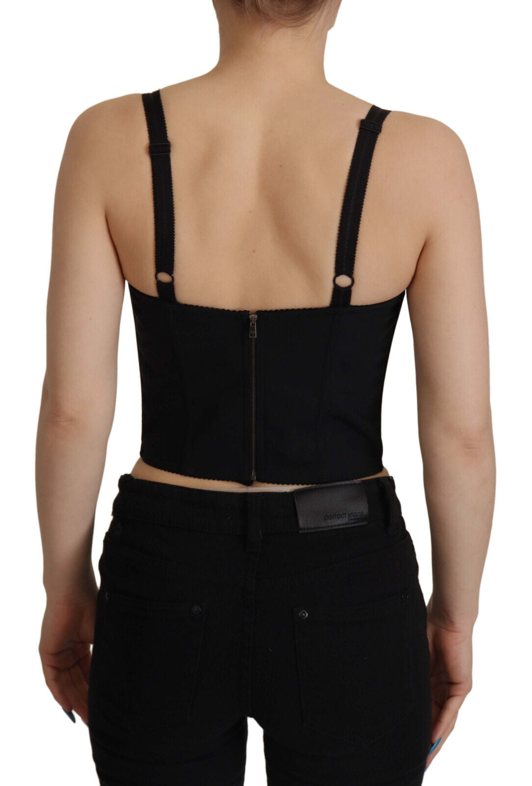 Dolce & Gabbana Schwarzes Patchwork Sizilien Bluse Korsett Cropped Top