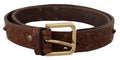 Dolce & Gabbana Brauner Leder Gürtel mit floraler Metallschnalle und Nieten