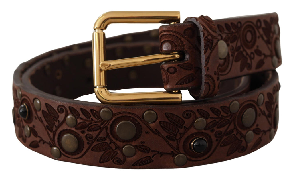 Dolce & Gabbana Brown Calfskin with Embossed Gold Metal Buckle