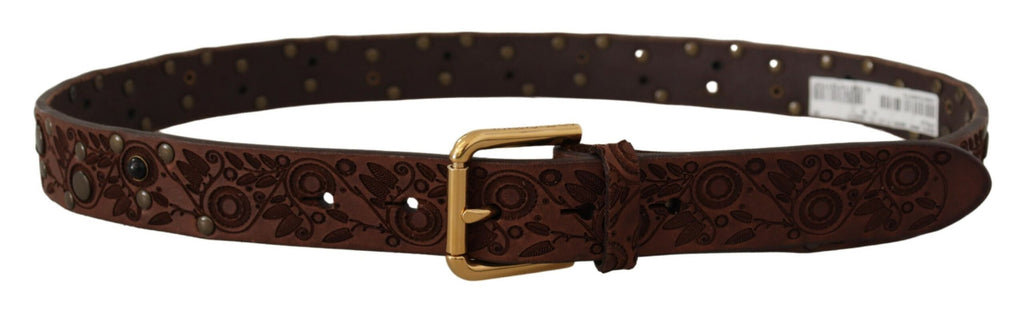 Dolce & Gabbana Brown Calfskin with Embossed Gold Metal Buckle