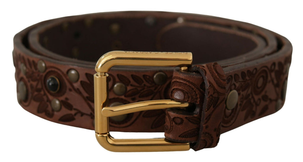 Dolce & Gabbana Brown Calfskin with Embossed Gold Metal Buckle
