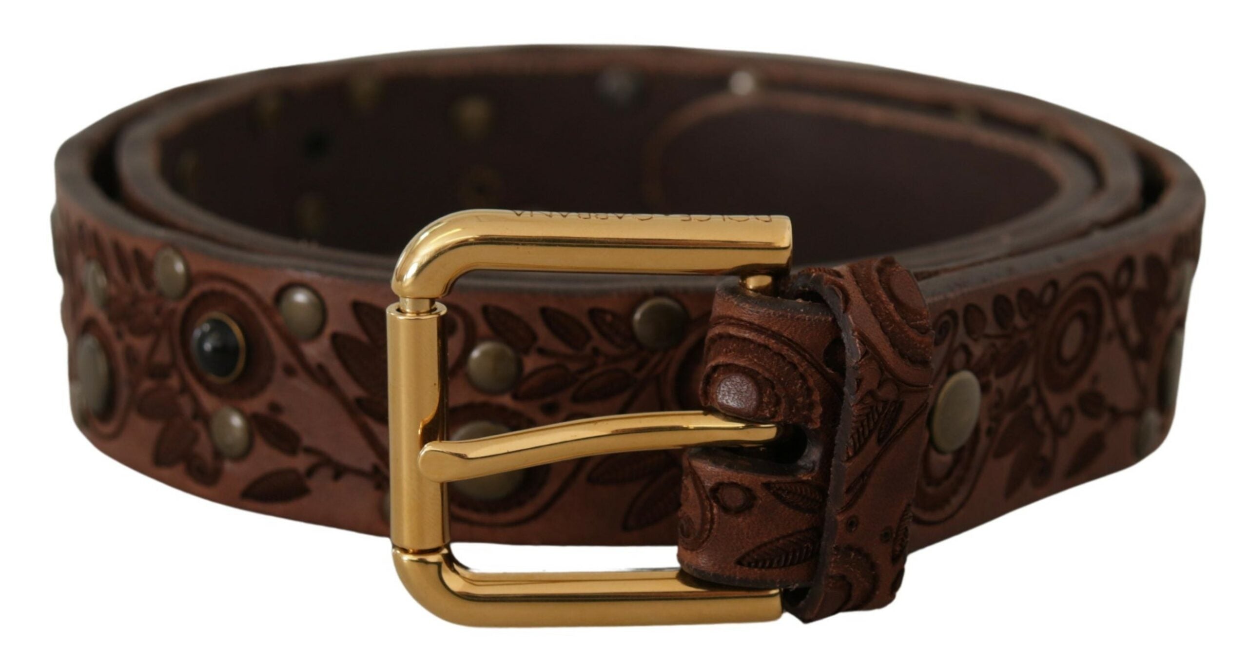 Dolce & Gabbana Brown Calfskin with Embossed Gold Metal Buckle