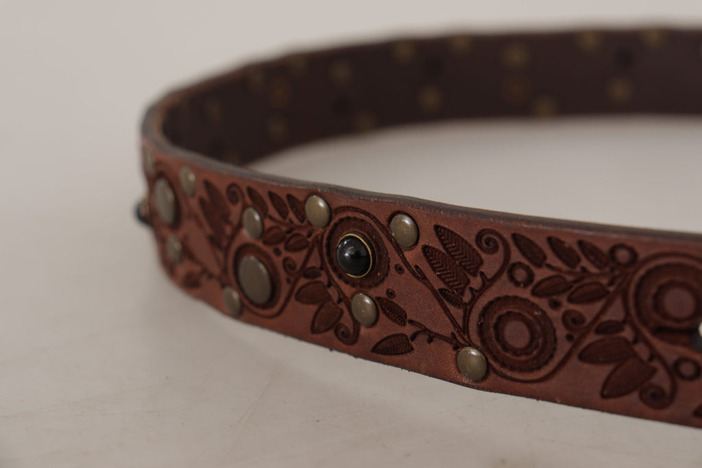 Dolce & Gabbana Brown Calfskin with Embossed Gold Metal Buckle