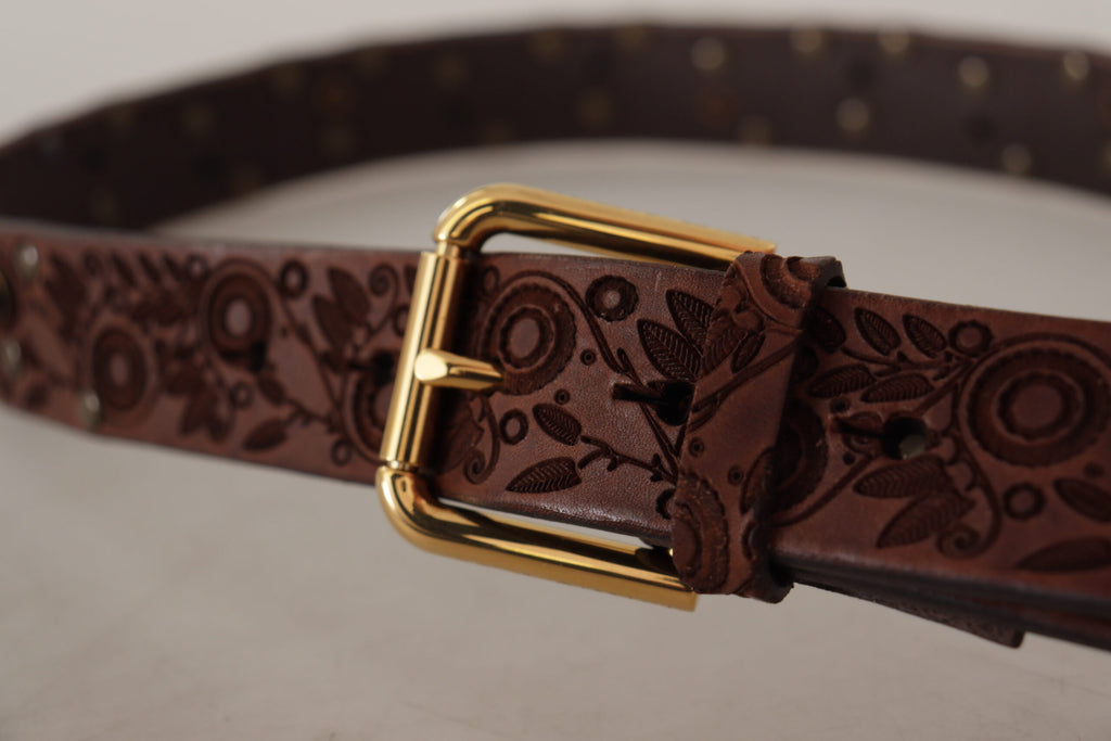 Dolce & Gabbana Brown Calfskin with Embossed Gold Metal Buckle