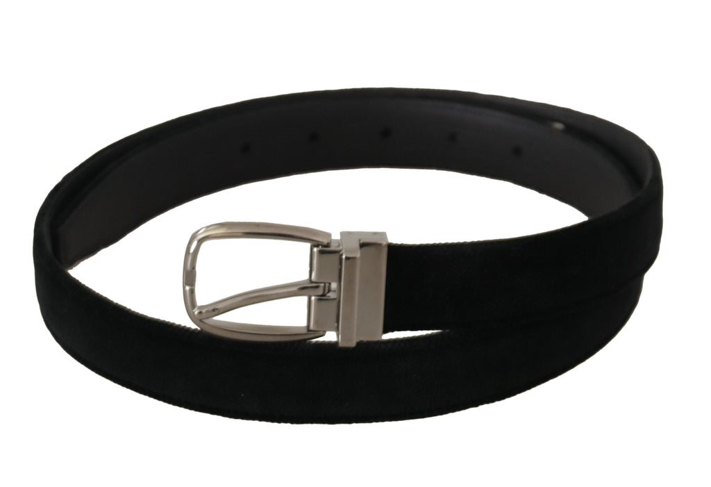 Dolce & Gabbana Black Classic Velvet Belt with Silver-Tone Metal Buckle
