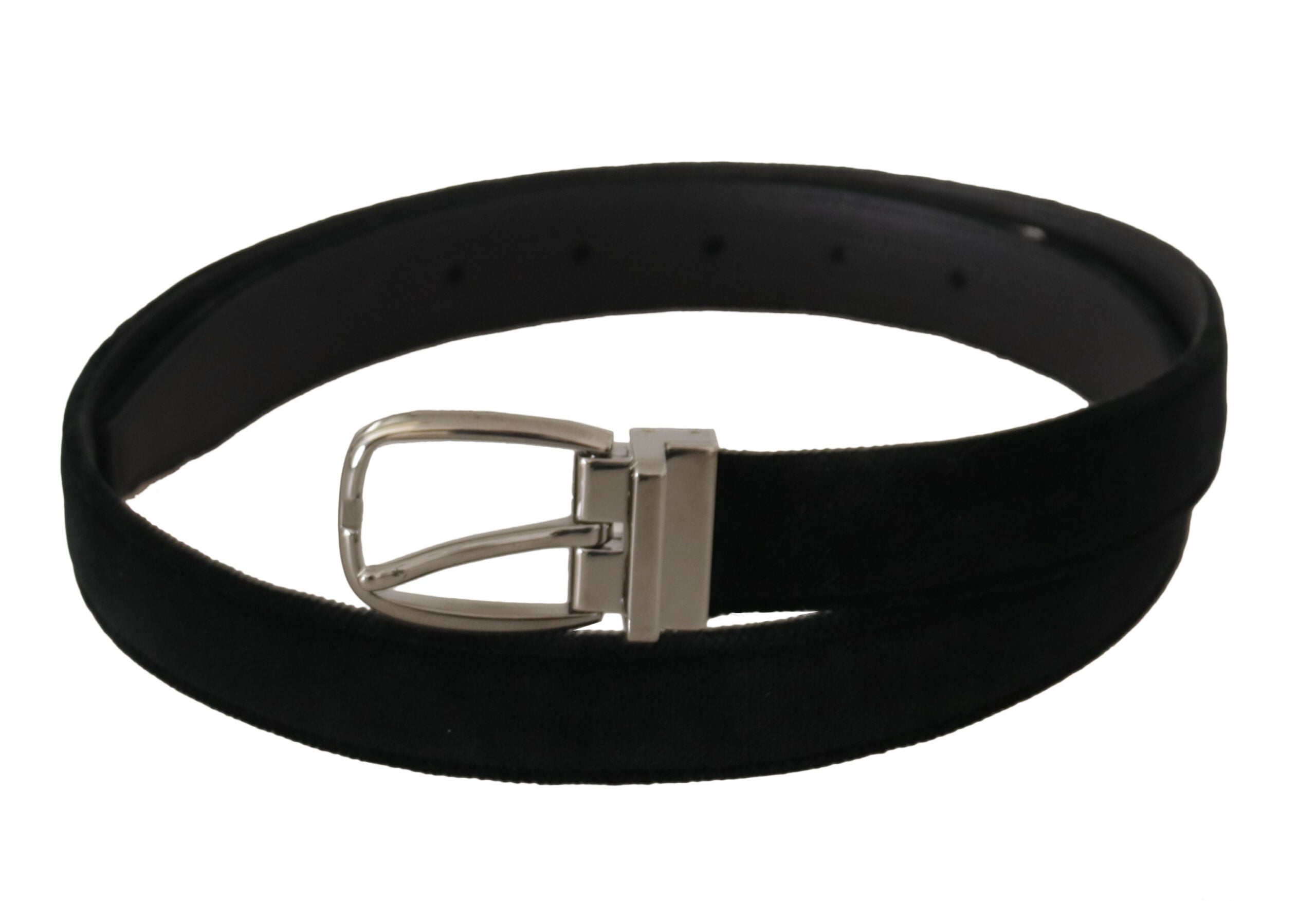 Dolce & Gabbana Black Classic Velvet Belt with Silver-Tone Metal Buckle