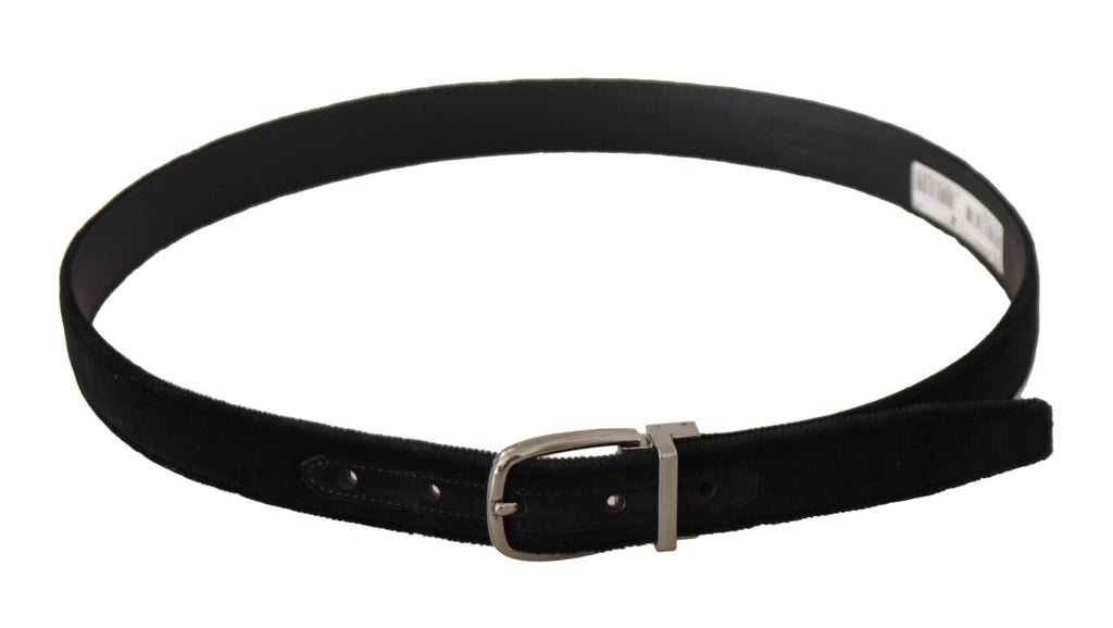 Dolce & Gabbana Black Classic Velvet Belt with Silver-Tone Metal Buckle