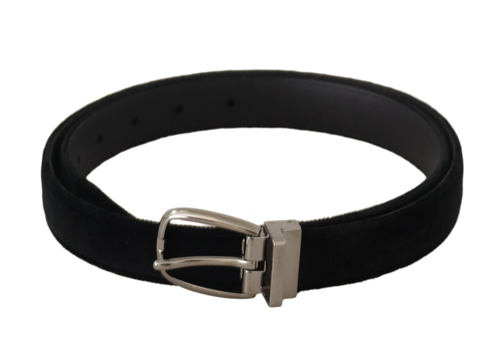 Dolce & Gabbana Black Classic Velvet Belt with Silver-Tone Metal Buckle