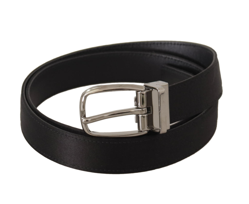 Dolce & Gabbana Black Calfskin Silver Logo Metal Buckle Belt