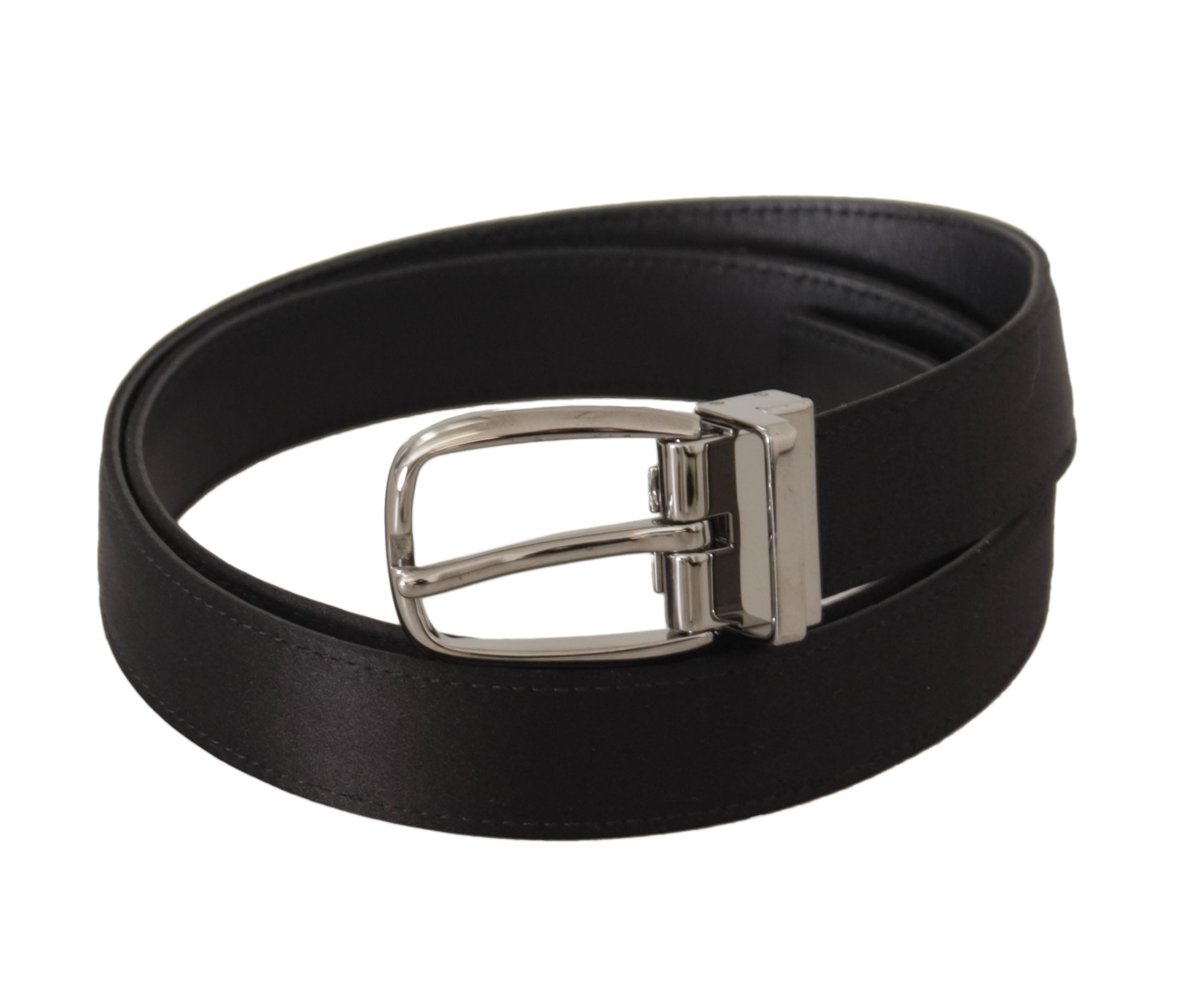 Dolce & Gabbana Black Calfskin Silver Logo Metal Buckle Belt