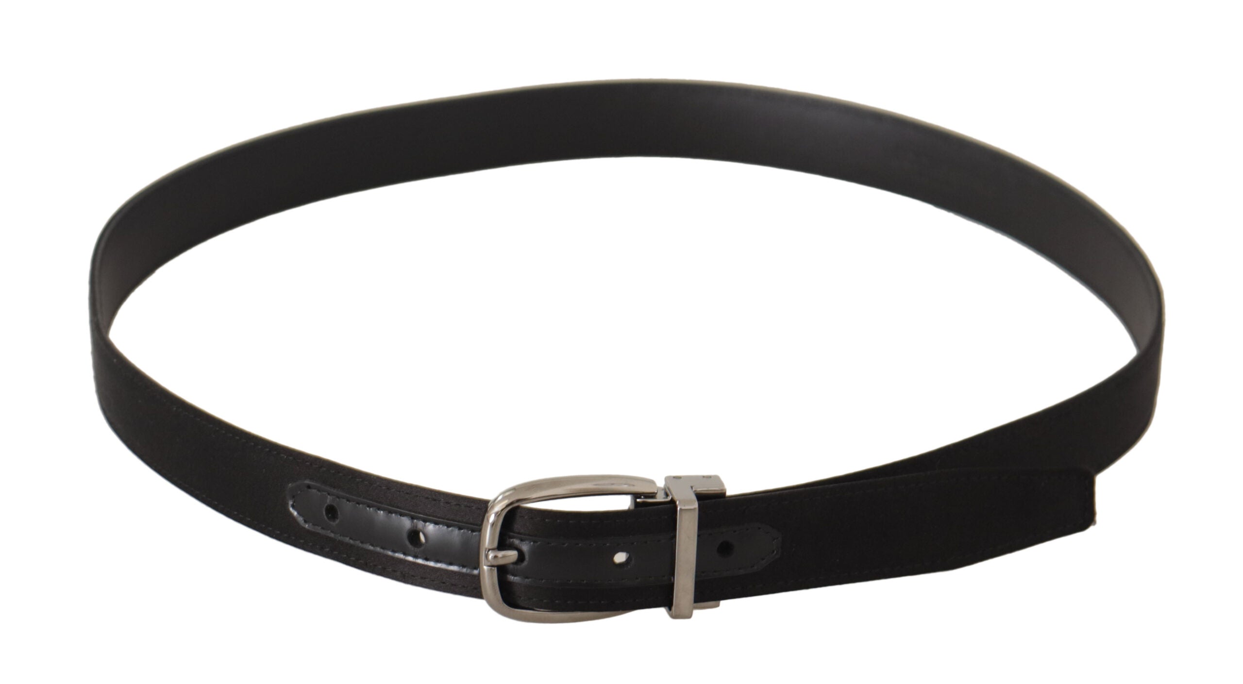 Dolce & Gabbana Black Calfskin Silver Logo Metal Buckle Belt