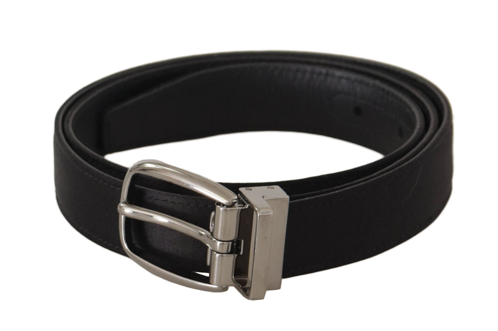 Dolce & Gabbana Black Calfskin Silver Logo Metal Buckle Belt