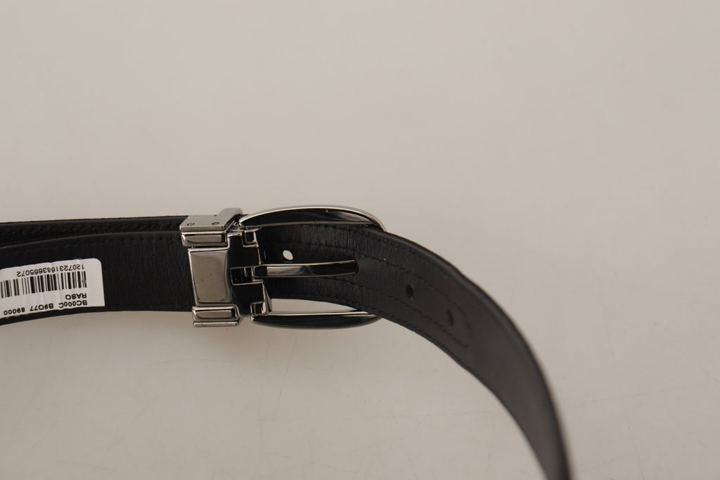 Dolce & Gabbana Black Calfskin Silver Logo Metal Buckle Belt