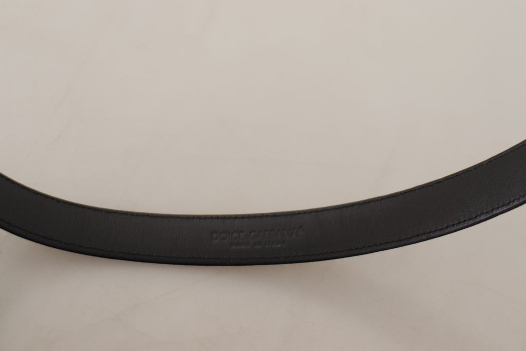 Dolce & Gabbana Black Calfskin Silver Logo Metal Buckle Belt