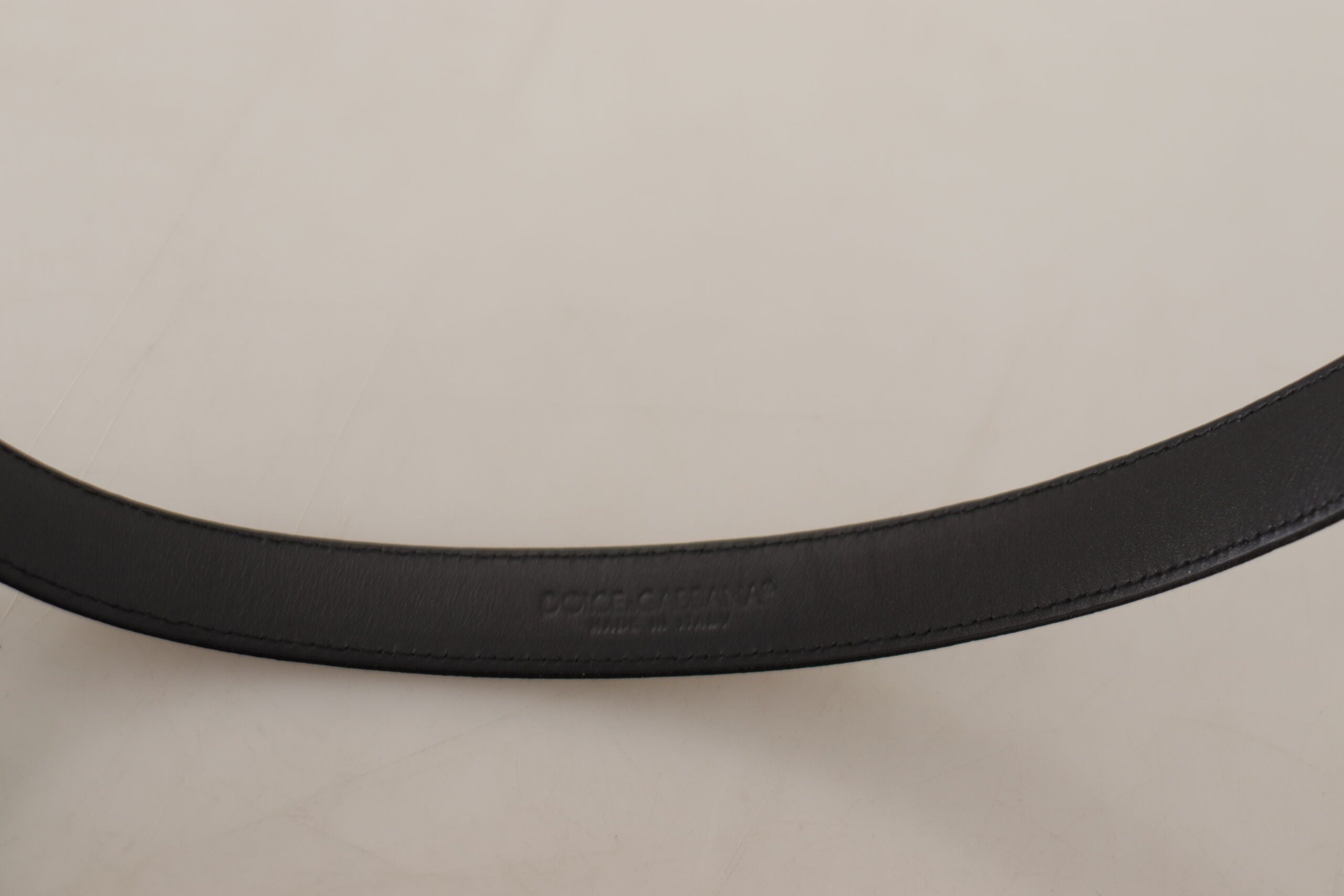 Dolce & Gabbana Black Calfskin Silver Logo Metal Buckle Belt
