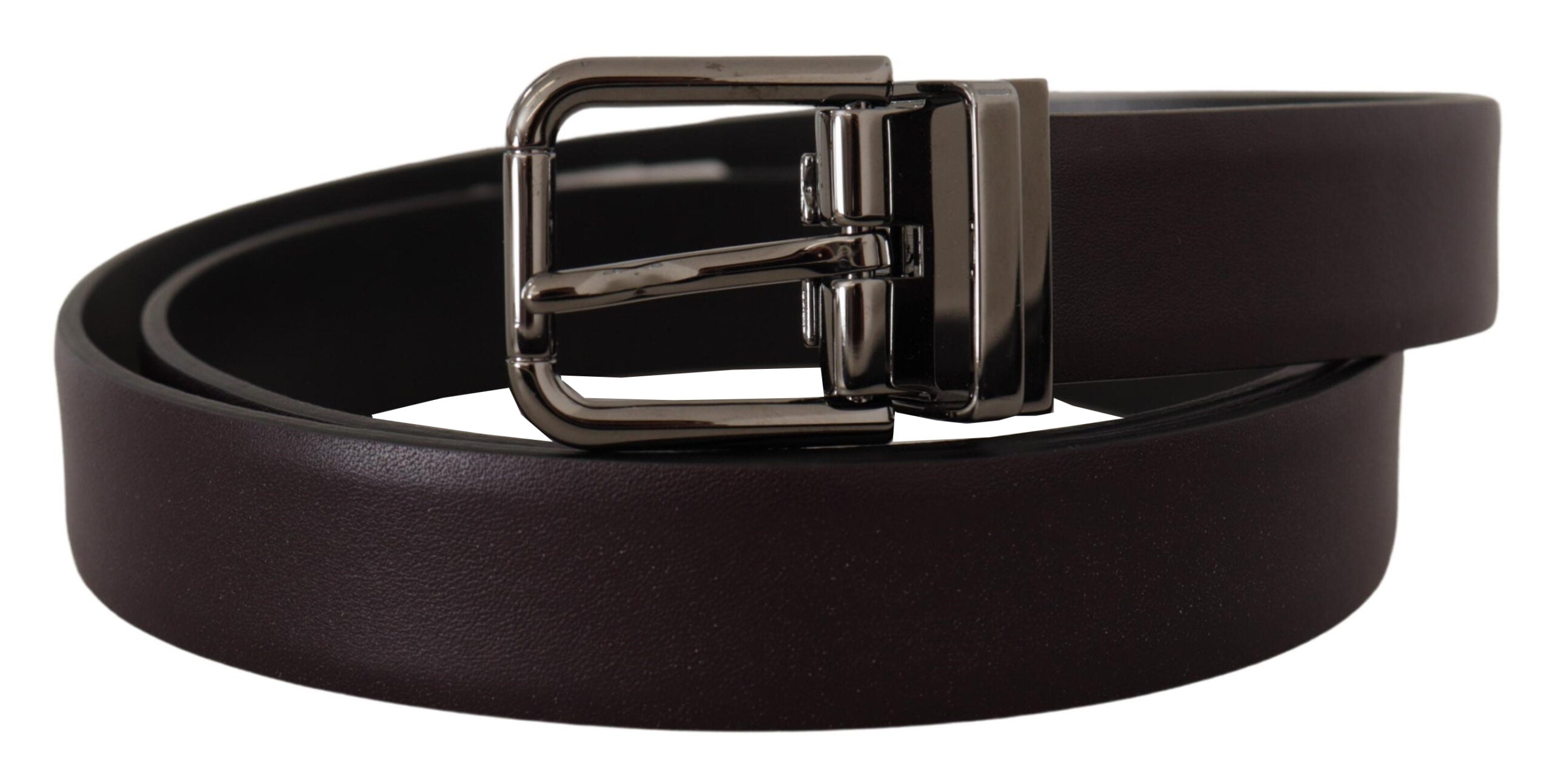 Dolce & Gabbana Dunkellila Leder Box Borchia Metallschnalle Gürtel