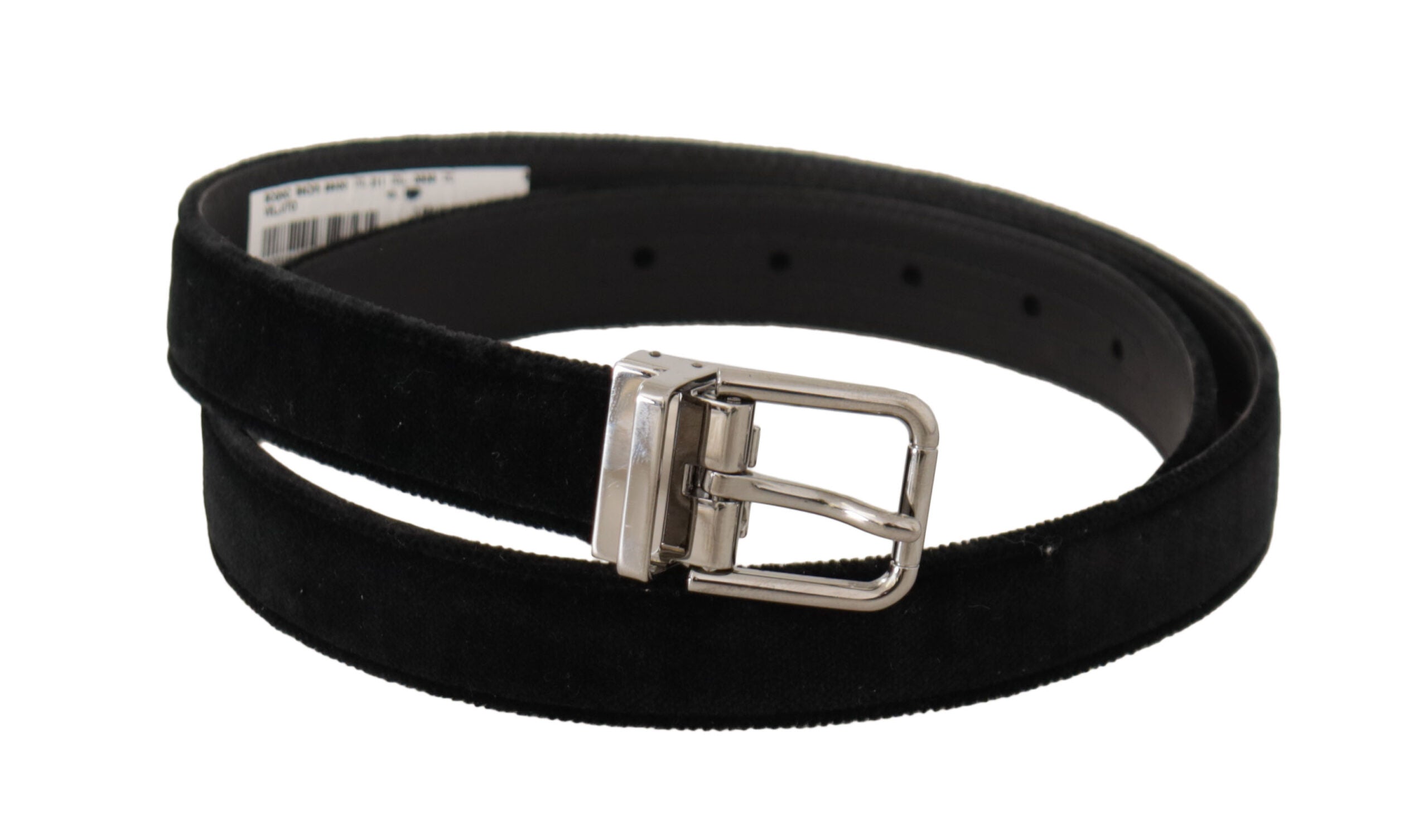 Dolce & Gabbana Black Casual Velvet Belt with Silver Metal Logo Buckle