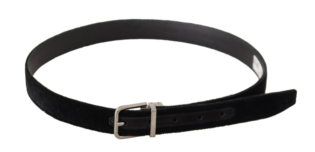 Dolce & Gabbana Black Casual Velvet Belt with Silver Metal Logo Buckle