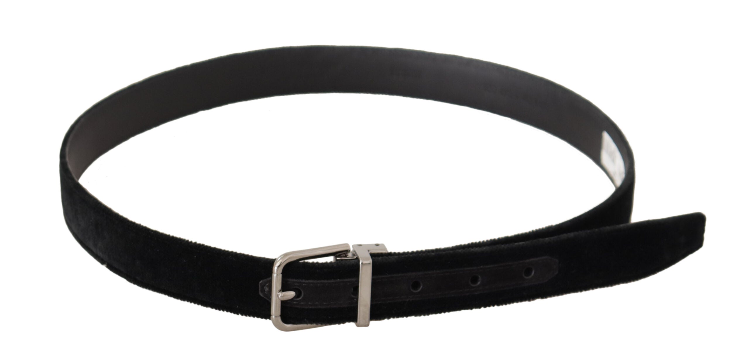 Dolce & Gabbana Black Casual Velvet Belt with Silver Metal Logo Buckle
