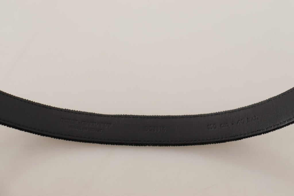 Dolce & Gabbana Black Casual Velvet Belt with Silver Metal Logo Buckle