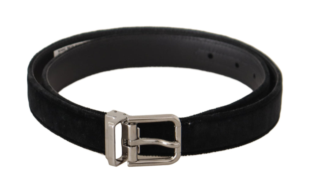 Dolce & Gabbana Black Casual Velvet Belt with Silver Metal Logo Buckle