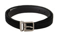 Dolce & Gabbana Black Casual Velvet Belt with Silver Metal Logo Buckle