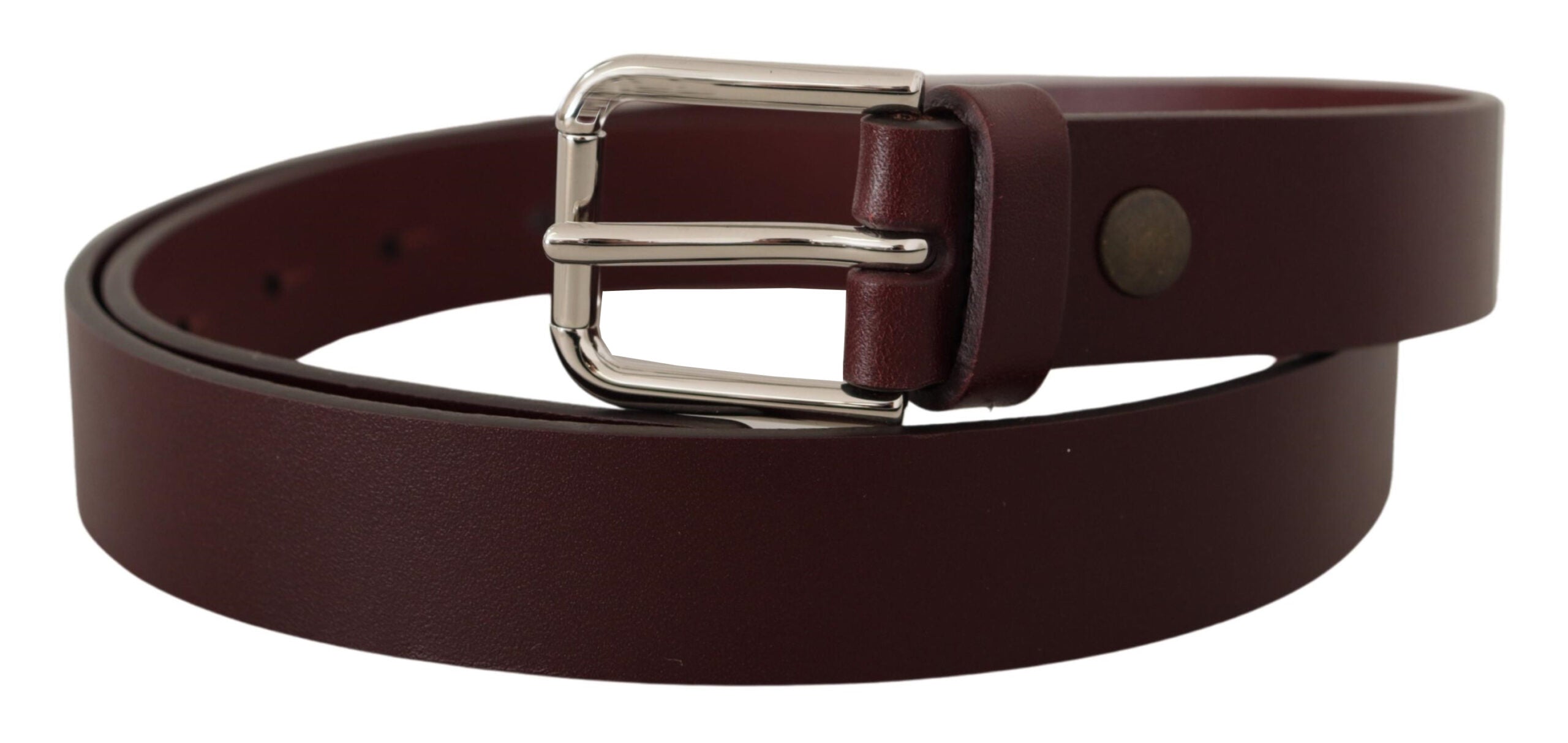 Dolce & Gabbana Chestnut Calfskin Belt with Silver-Tone Metal Buckle