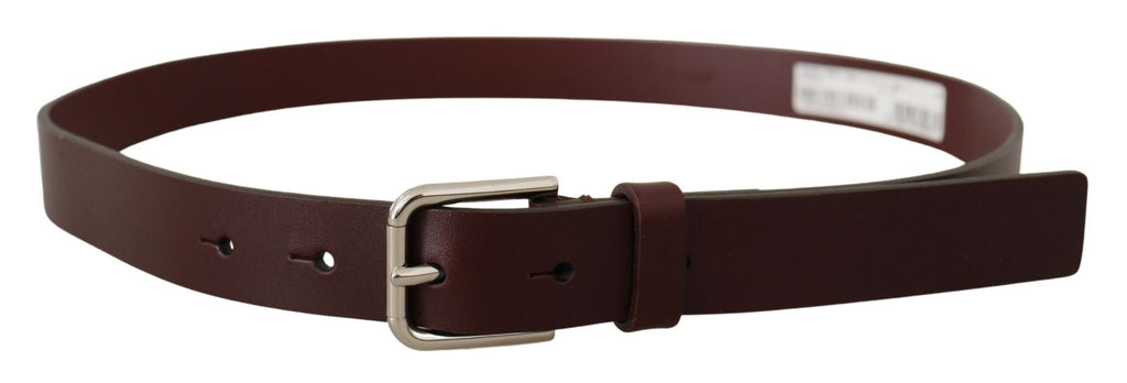 Dolce & Gabbana Chestnut Calfskin Belt with Silver-Tone Metal Buckle
