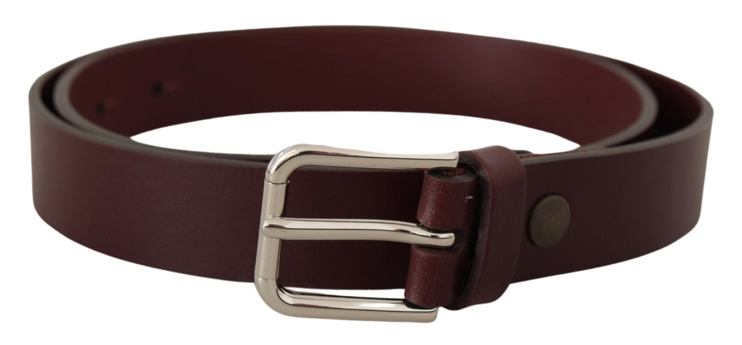 Dolce & Gabbana Chestnut Calfskin Belt with Silver-Tone Metal Buckle