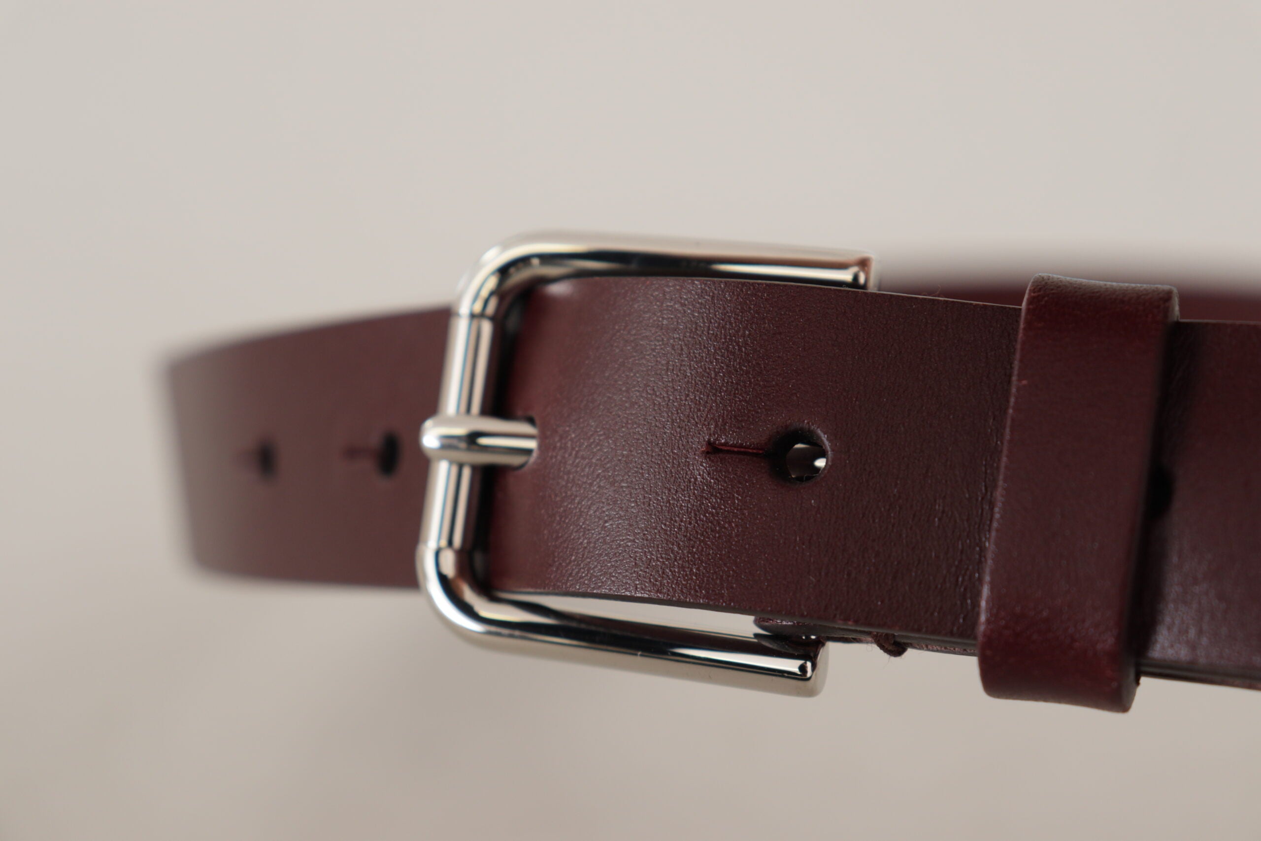 Dolce & Gabbana Chestnut Calfskin Belt with Silver-Tone Metal Buckle