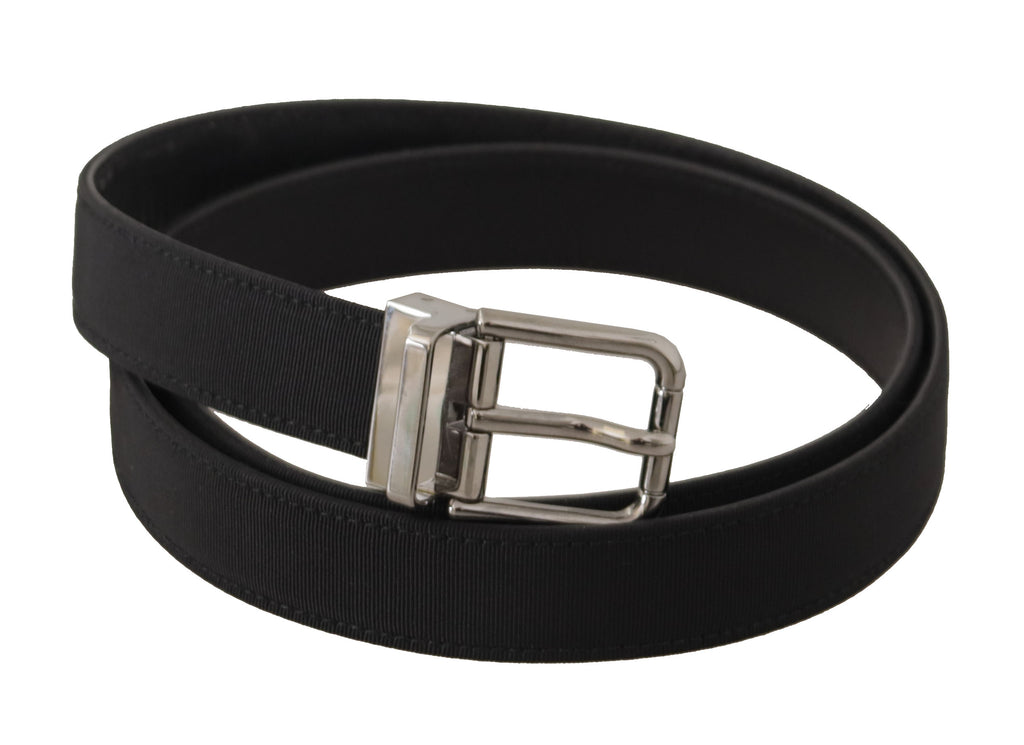 Dolce & Gabbana Schwarzer Canvas-Leder-Gürtel mit silberner Metallschnalle