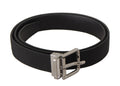 Dolce & Gabbana Schwarzer Canvas-Leder-Gürtel mit silberner Metallschnalle