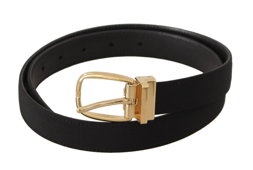Dolce & Gabbana Black Canvas Leather Belt with Gold Metal Buckle
