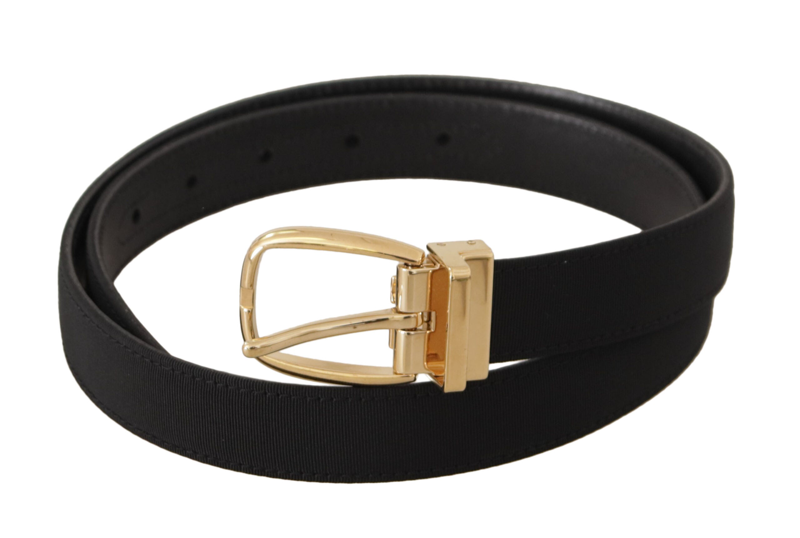 Dolce & Gabbana Black Canvas Leather Belt with Gold Metal Buckle