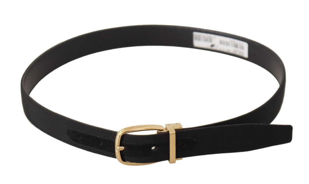 Dolce & Gabbana Black Canvas Leather Belt with Gold Metal Buckle