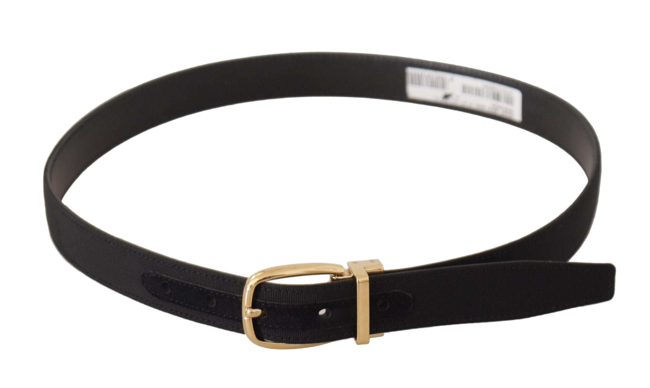 Dolce & Gabbana Black Canvas Leather Belt with Gold Metal Buckle