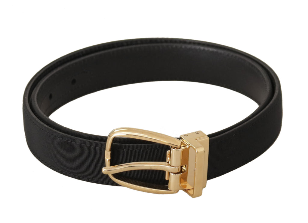 Dolce & Gabbana Black Canvas Leather Belt with Gold Metal Buckle