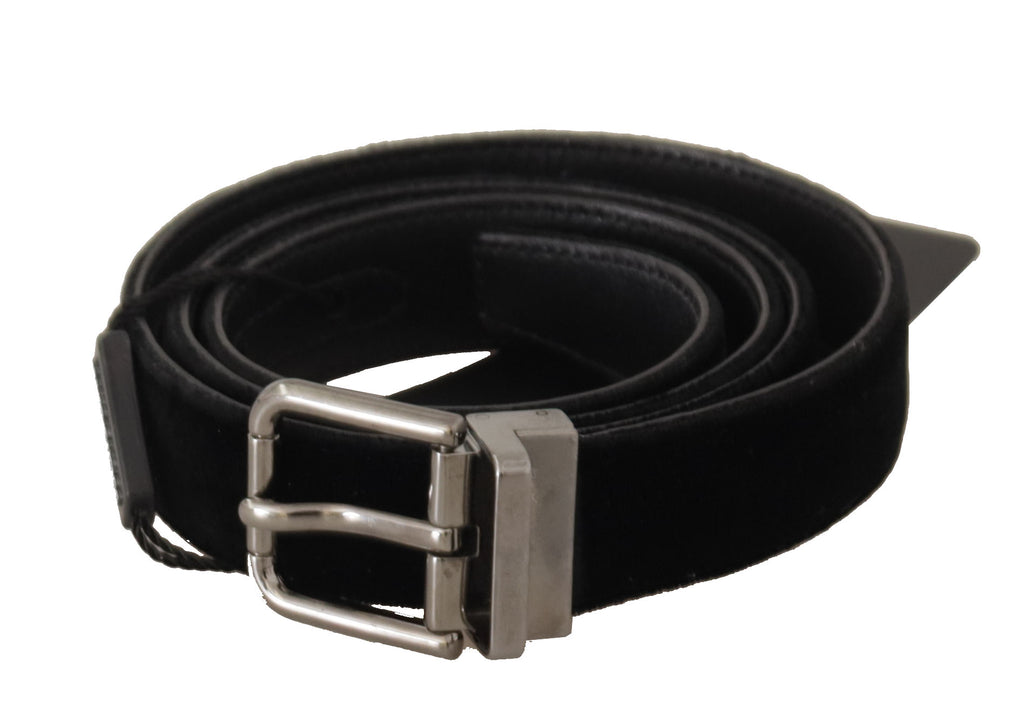Dolce & Gabbana Black Cotton Belt with Silver-Tone Metal Buckle
