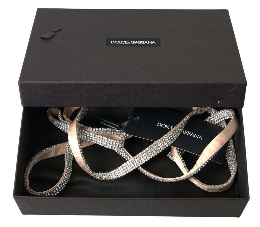 Dolce & Gabbana Beige Seide Klarer Kristall Schleife Taillengürtel