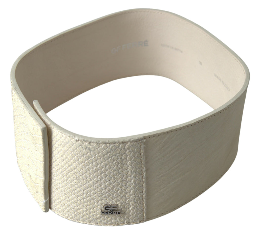 GF Ferre Off-White Waxed Cotton Wide Fashion Waist Belt