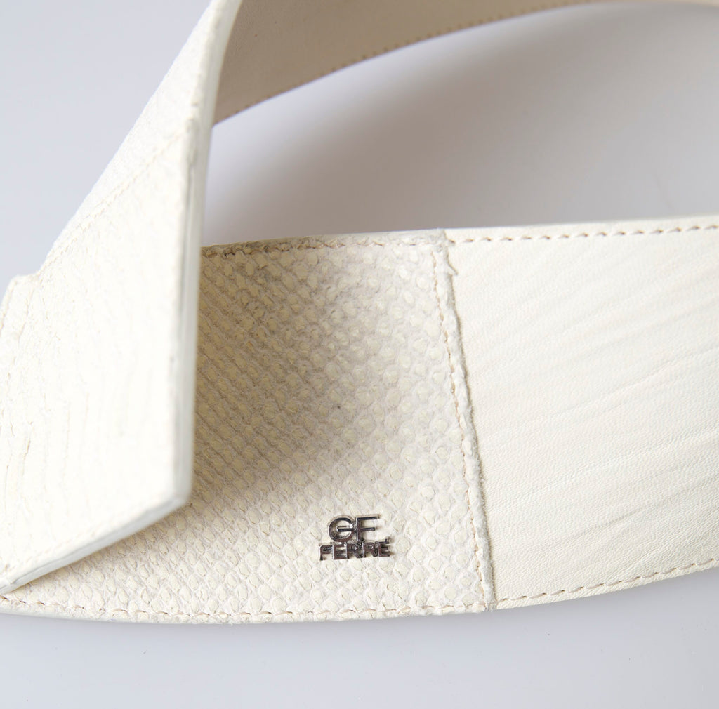 GF Ferre Off-White Waxed Cotton Wide Fashion Waist Belt