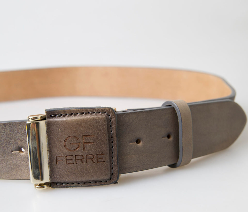GF Ferre Brauner Leder Mode Logo Schnalle Taille Gürtel