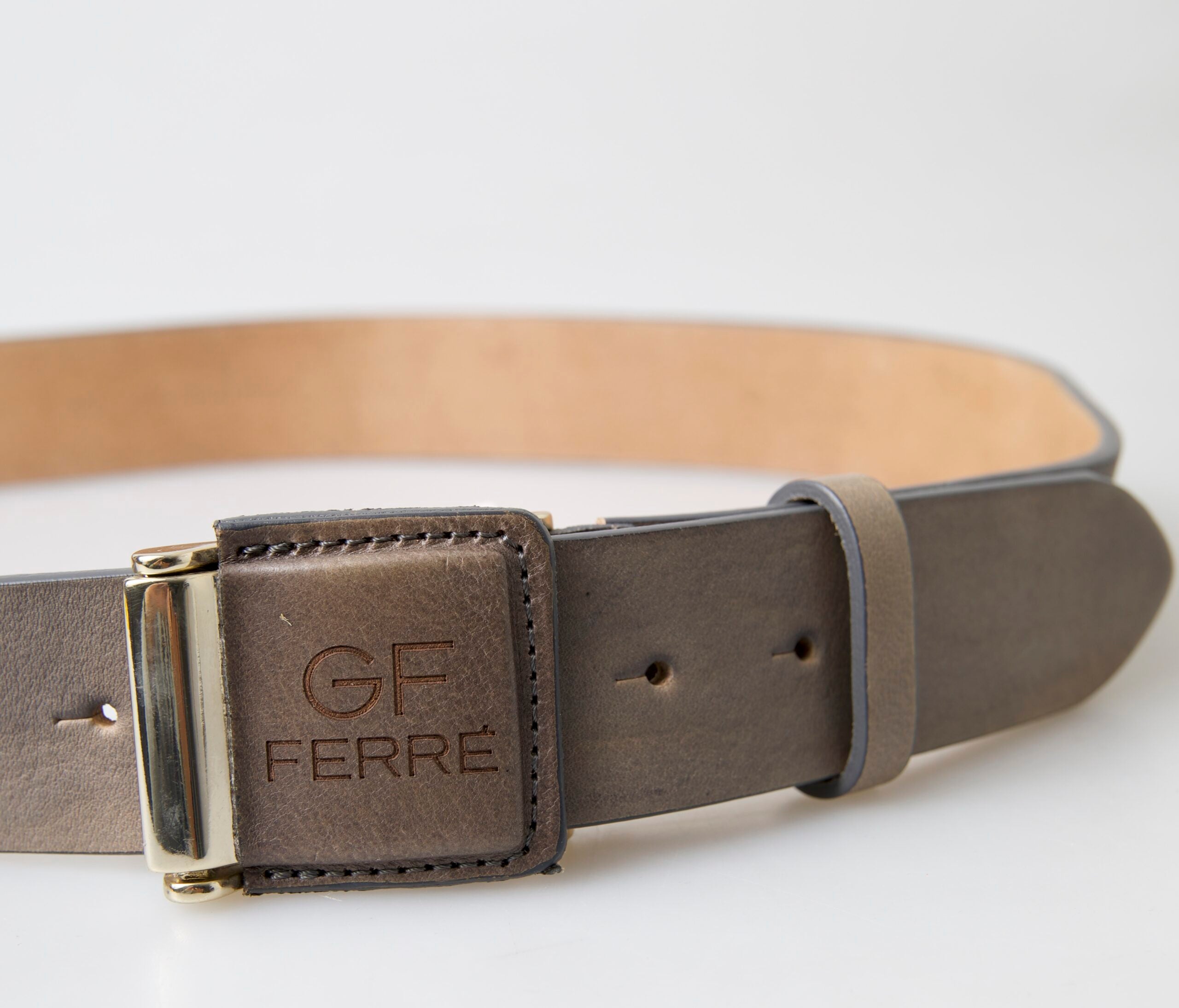 GF Ferre Brauner Leder Mode Logo Schnalle Taille Gürtel