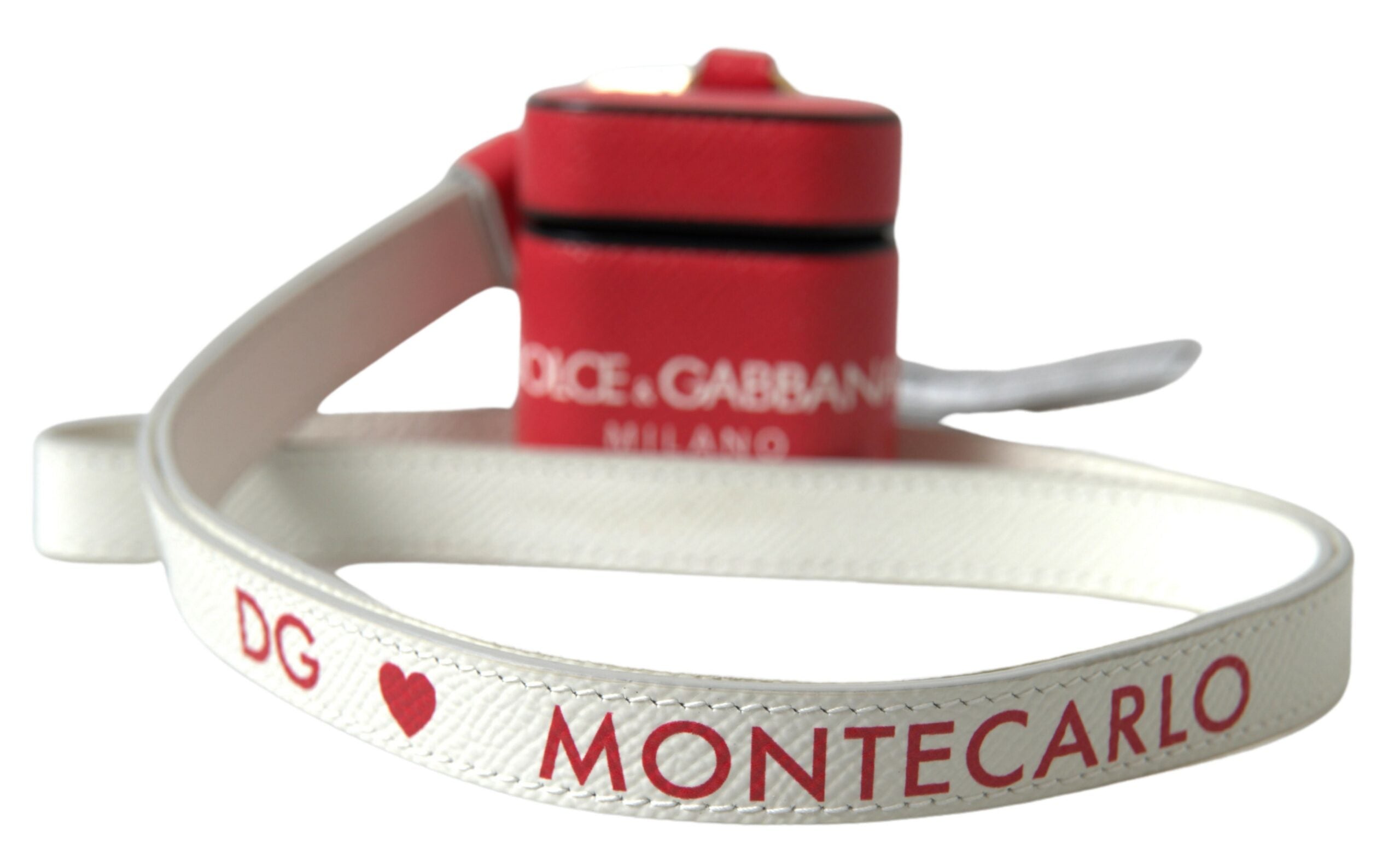 Dolce & Gabbana Red Leather Gold-Tone Metal Logo Print AirPods Case