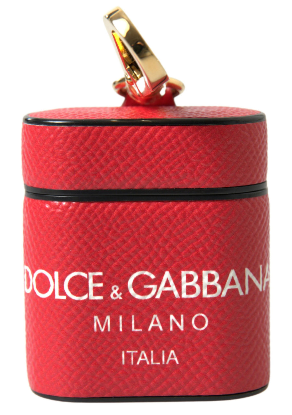 Dolce & Gabbana Red Leather Gold-Tone Metal Logo Print AirPods Case