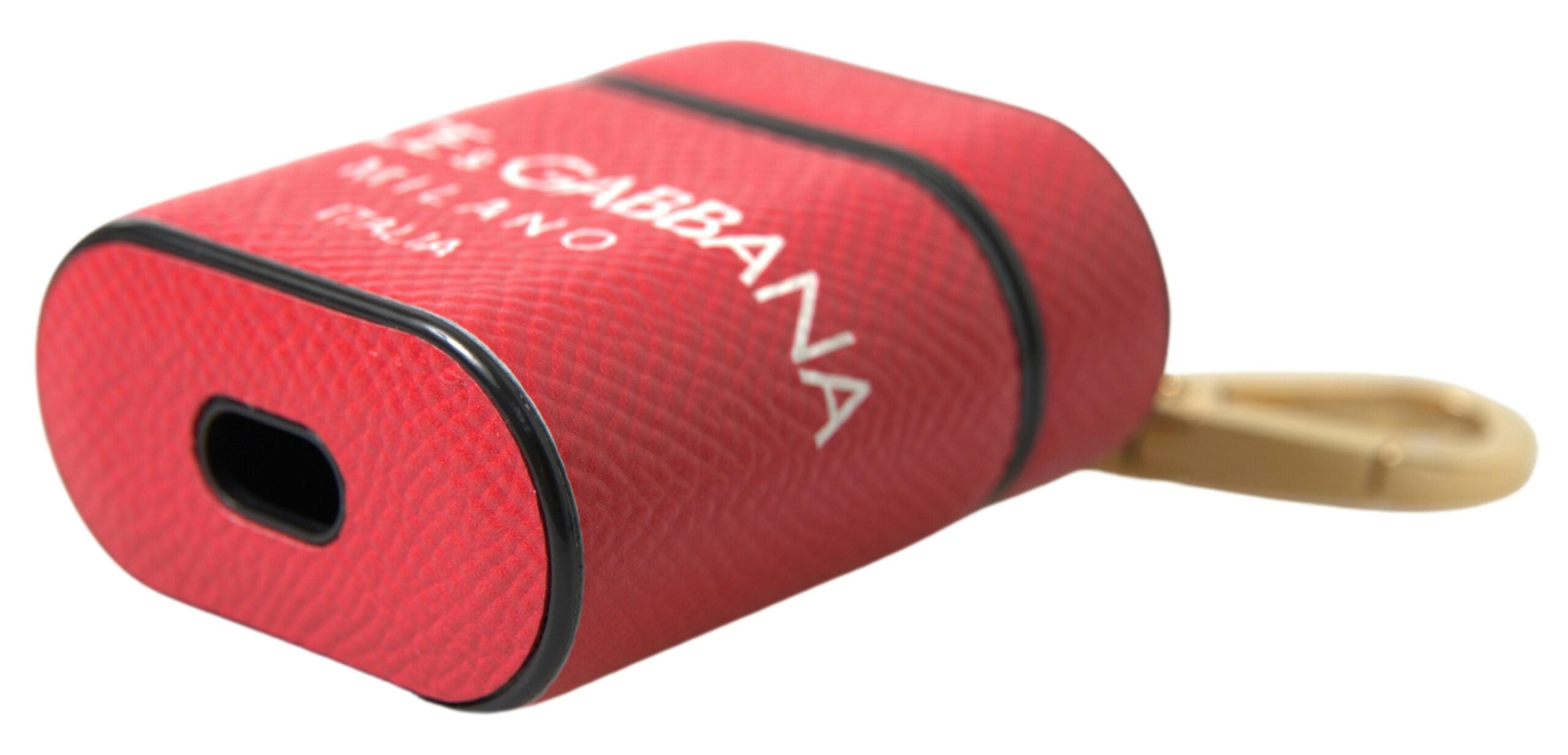 Dolce & Gabbana Red Leather Gold-Tone Metal Logo Print AirPods Case