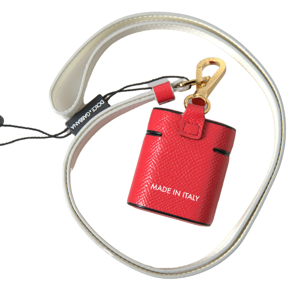Dolce & Gabbana Red Leather Gold-Tone Metal Logo Print AirPods Case