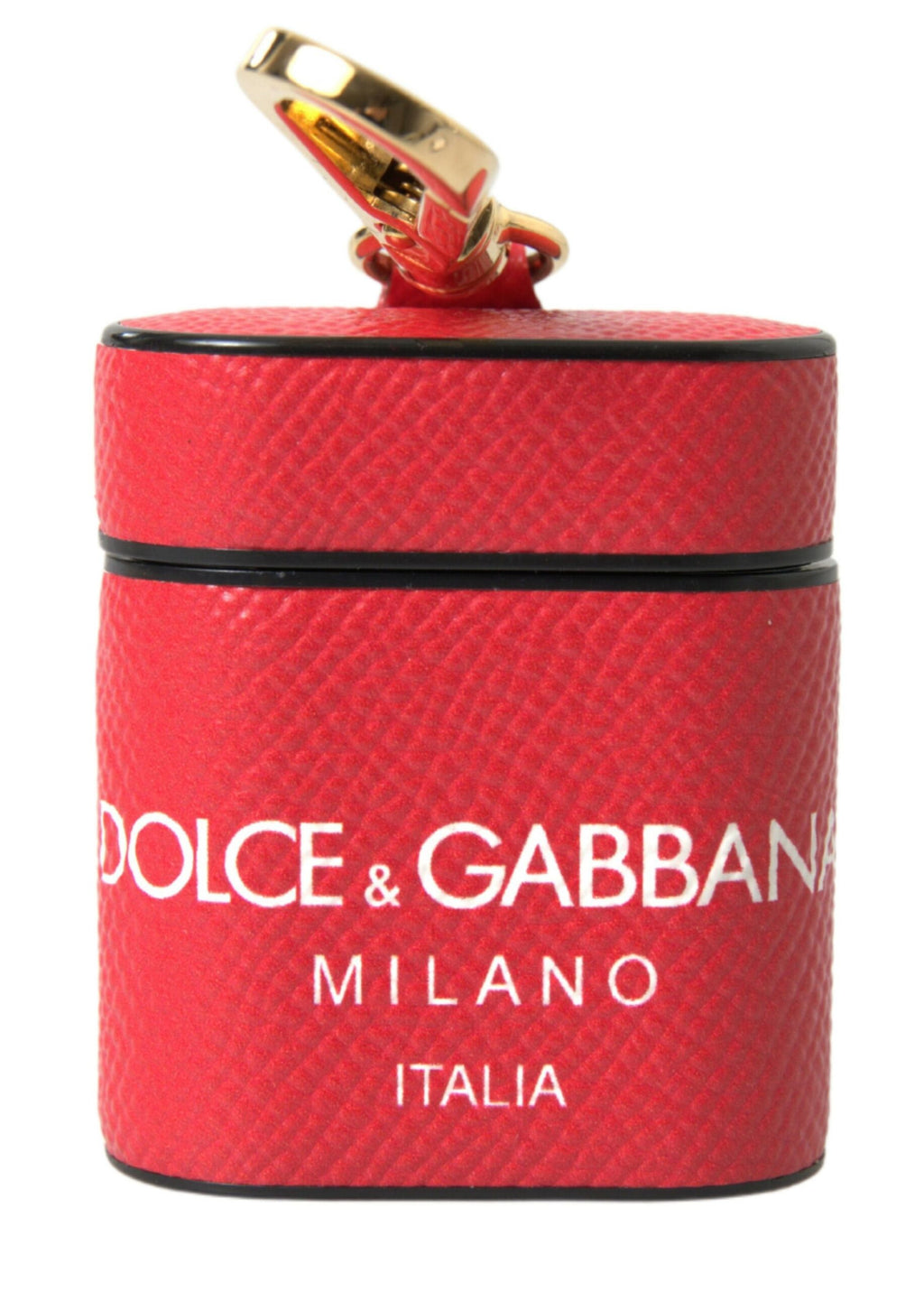 Dolce & Gabbana Red Leather Gold-Tone Metal Logo Print Strap AirPods Case