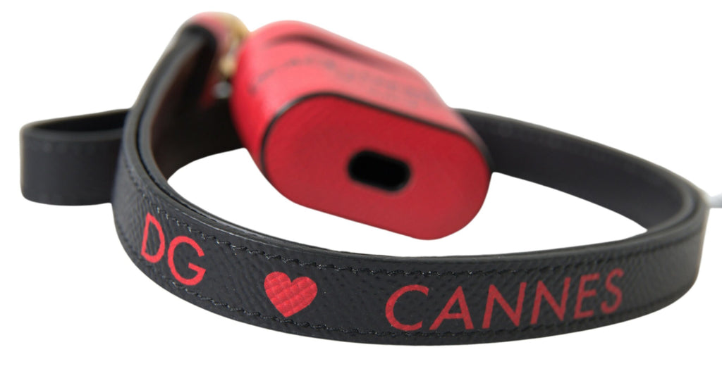 Dolce & Gabbana Red Black Calfskin Logo Print Strap Airpods Case
