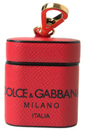 Dolce & Gabbana Red Black Calfskin Logo Print Strap Airpods Case